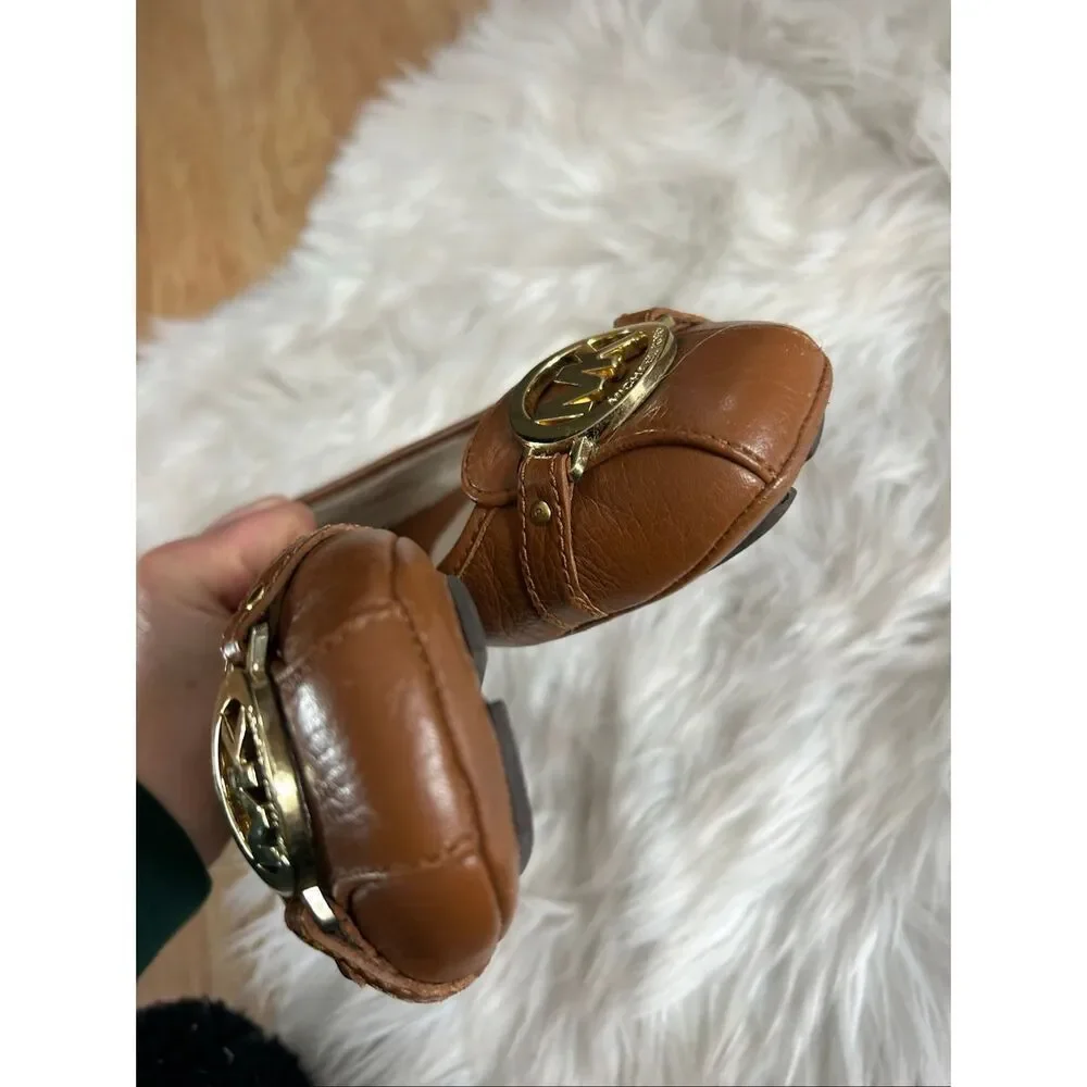 MICHAEL KORS Fulton camel brown tan leather moccasin ballet flats Preowned Sz 9M - Picture 7 of 7